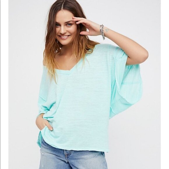 Free People Tops - Free People My Boyfriend’s Oversized Tee in Blue sz XS